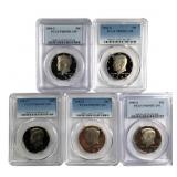 5 Proof Kennedy Halves Slabbed Graded 1980s