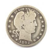 1892 Silver Barber Quarter