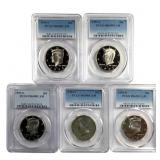 5 Proof Kennedy Halves Slabbed Graded 1990s