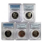 5 Proof Kennedy Halves Slabbed Graded 1970s