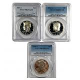 3 Proof Kennedy Halves Slabbed Graded 60s 70s