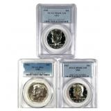 3 Slabbed Graded 40% Silver Kennedy Halves