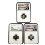 3 Slabbed Graded Roosevelt Dimes w Silver