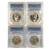 4 Slabbed Graded Kennedy Silver 1964 D