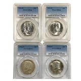 4 Slabbed Graded Kennedy Silver 1964 D