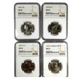 4 Slabbed Graded Susan B Anthony Dollars MS65