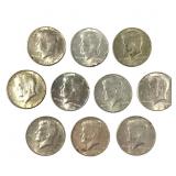 10 40% Silver Kennedy Half Dollars