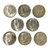 8 40% Silver Kennedy Half Dollars