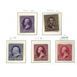 5 US Stamps Scott # 219 - 220 & 220C 221 - 222 New