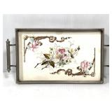 19th C Painted Porcelain & Metal  Vanity Tray
