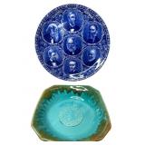 Flow Blue American Poets Plate w Edgar Allen Poe +