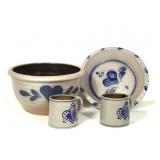 4pcs Stoneware Pottery w Rowe Pottery Works