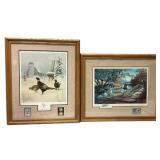 2 US Stamps Signed Litho Prints & Gold Leaf Coins