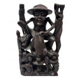 Indonesian Carved Wood Statue Fisherman