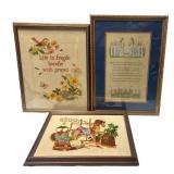 3 Framed Stitchery Crewel & Counted