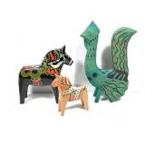 2 Nils Olsson Carved HP Horses & Folk Art Chicken