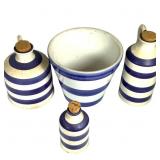 3 Blue & White Noemi Corked Jugs & Flower Pot