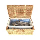 110+ Utensils w Silverplate + Basket
