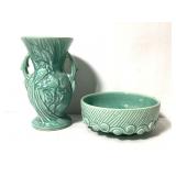 McCoy Peacock Vase & Wave Knob Bowl