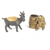 Cast Metal Goat Pin Cushion & Bronze w Gilt Bear