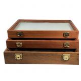 3 Wooden Display Cases 18" X 12" X X 2" or 3 1/4"