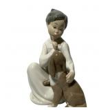 7 1/2" H Lladro Boy with Dog Figurine