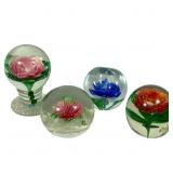 Hand Blown Art Glass Floral Paperweights