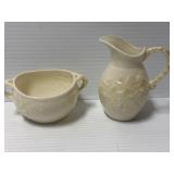 Belleek Sugar & Creamer w Cob Lustre Wash