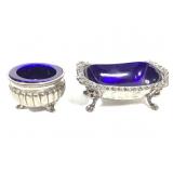 2 Sterling Silver Cobalt Blue Glass Salt Cellar