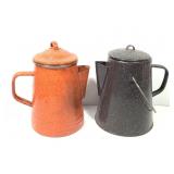 2 Enamelware Coffee Pots