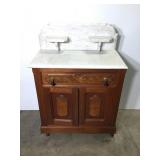 Victorian Walnut Washstand w/ White Marble Top