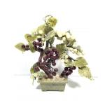 Vtg Chinese Jade Tree w Grapes Footed Agate Pot