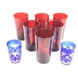 6 Cranberry Anchor & Cobalt Cut to Clear Tumblers