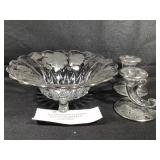 Glass Bowl Candle Holders w Sterling Marked Overly