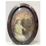 Antique Oval Wood Bubble Glass Children Portrait