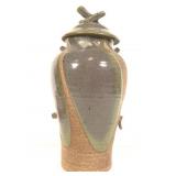 Vtg Glazed Stoneware Urn w Lid
