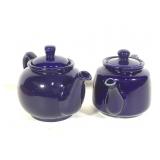2 Blue Ceramic Teapots
