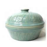 Vtg Aqua Green Stoneware Pottery Casserole