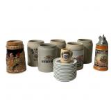 8 German Beer Steins & Saucers