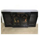 Vintage Black Lacquer Chinoiserie-Style Credenza