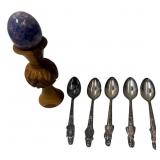 Sodalite Stone Egg Dionne Quintuplet Spoons +