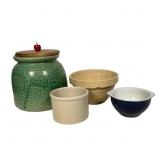 Ceramic Crocks & Cookie Jar w Roseville