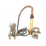 Bull Whip & Pre-Columbian Style Clay Figures