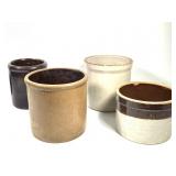 4 Stoneware Crocks 5 1/4" - 7 1/2" H