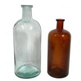 Vtg Apothecary Bottles 7 3/4" H Brown 9" H Clear