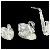 3 Swarovski Crystals Swans & Saxophone NIB