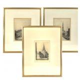 Tom Paterson Etching of Glasgow 3 Pcs