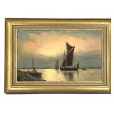 River Thames Oil on Canvas c 19th C, Framed