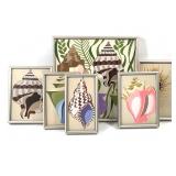 6 Original Gouache Seashell Crewel Work Patterns