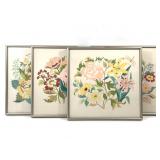 4 Original Gouache Floral Crewelwork Seat Pattern